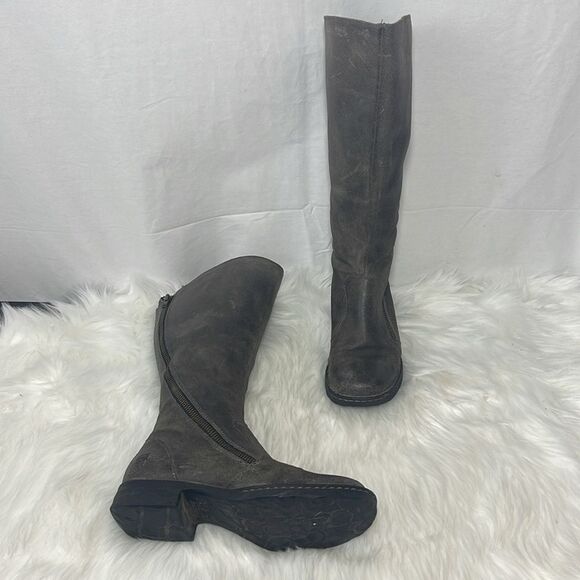 Born Distressed Brown Asymmetrical Zip Knee High Boots Sz 6.5 - Picture 1 of 6